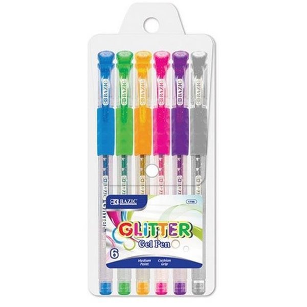 Bazic Products Bazic 1796     6 Glitter Color Essence Gel Pen w/ Cushion Grip Case of 24 1796